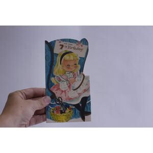 Girl Cross Stitching in Armchair, Used, Greeting Card, Folding, Shape, Keepsake